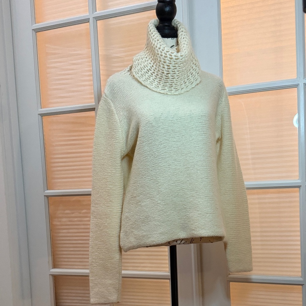 Eileen Fisher Cream Cowl Neck Sweater Italian yarn and mohair